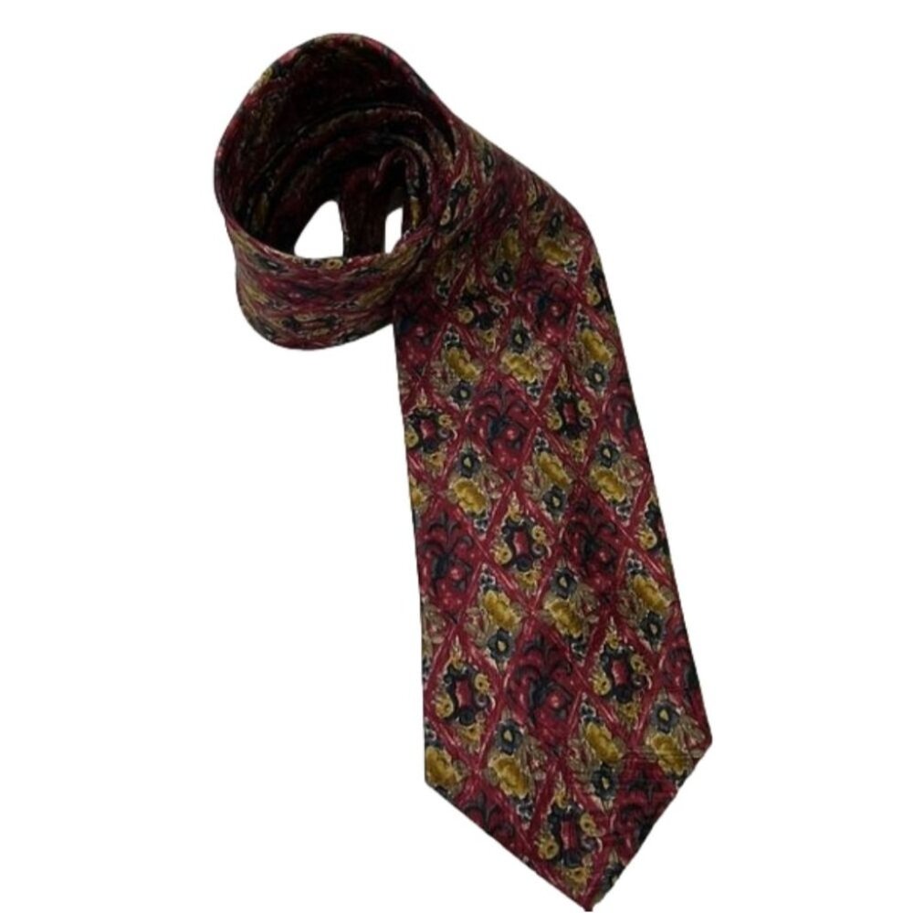 J.P. Tilford Red & Gold Floral Custom Silk Tie - made in Canada